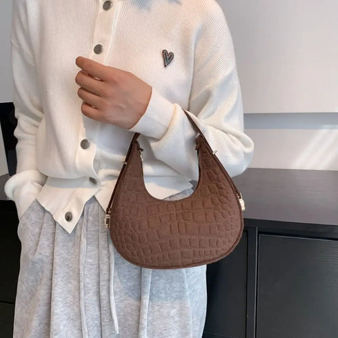 Women's Crocodile Grain Underarm Bags Felt Fashion Shoulder Bag Cute Simple Handbags Female Purses